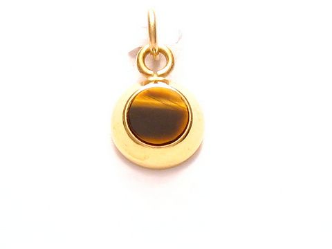 Runder Anhänger aus Tigerauge mit goldener Doublé-Auflage, Hersteller Juwelier Harnisch, elegantes Design, ideal als Schmuckstück oder Geschenke.