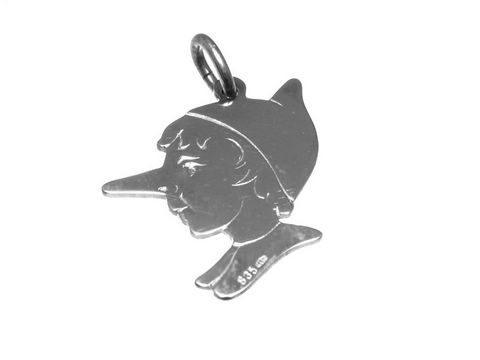 35217-0 Silber Anhänger rhodiniert in Form eines Jungen mit einer langen Nase, Hersteller Juwelier Harnisch, diverse Motive.