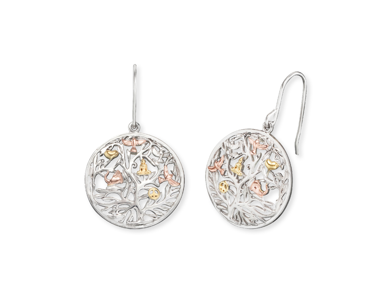 Engelsrufer ERE-TREE-TRICO LEBENSBAUM Ohrhänger in Tricolor, filigranes Design mit einem Baum-Motiv und verschiedenen glänzenden Elementen, ca. 21 mm groß, aus hochwertigem Material gefertigt.