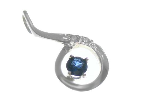 45087-0 Geschwungen Diamant Gold 585 Anhänger aus Weißgold mit Saphir, Hersteller Juwelier Harnisch, elegantes Design, ideal als Schmuckstück für besondere Anlässe.
