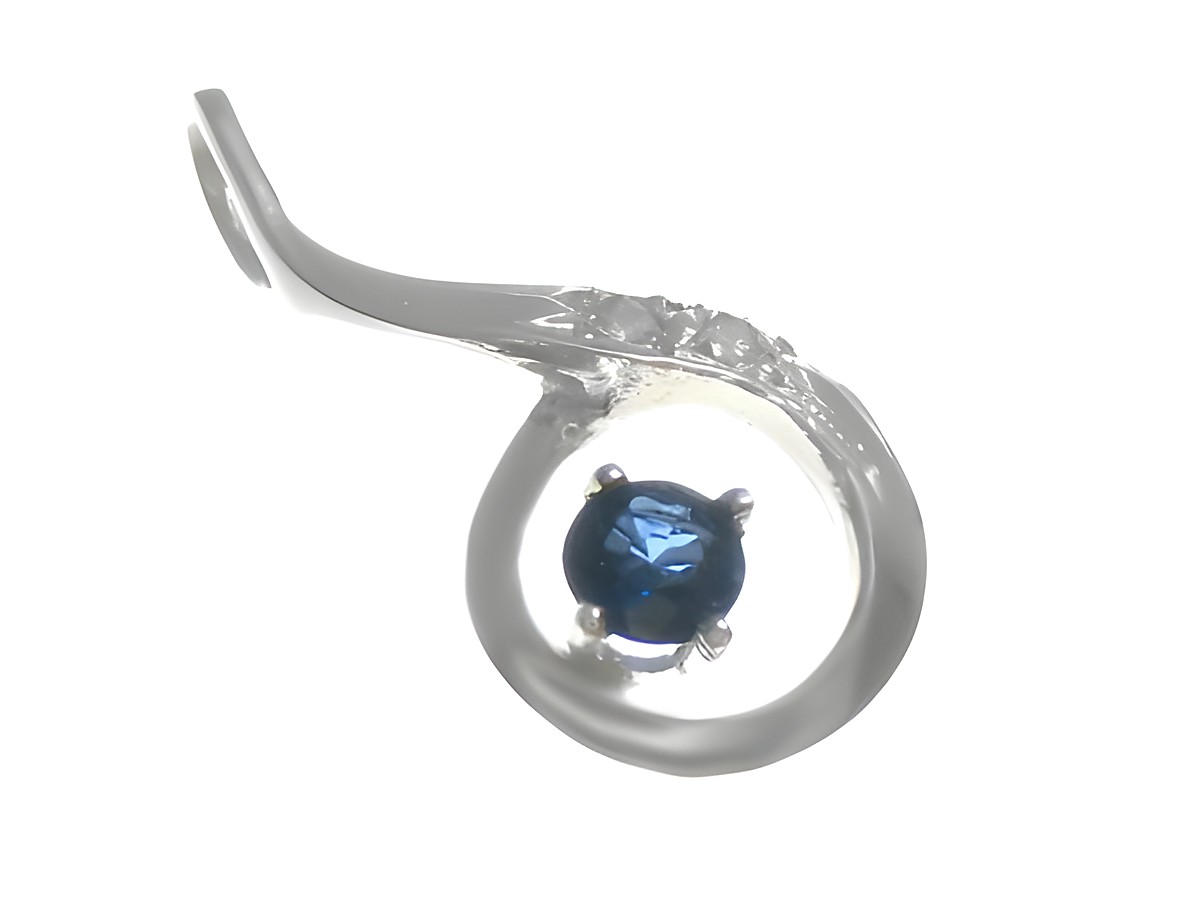 Geschwungen Diamant Gold 585 Anhänger aus Weißgold mit Saphir, Hersteller Juwelier Harnisch, elegantes Design, ideal als Schmuckstück für besondere Anlässe.