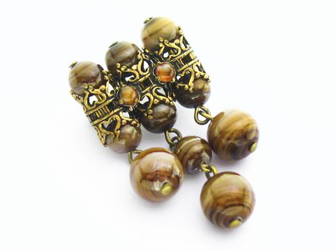 60042-0 Braune Damen Brosche im sexy City Look mit eleganten, runden Perlen und antikem Design, Hersteller Juwelier Harnisch, hochwertiger Modeschmuck für besondere Anlässe.