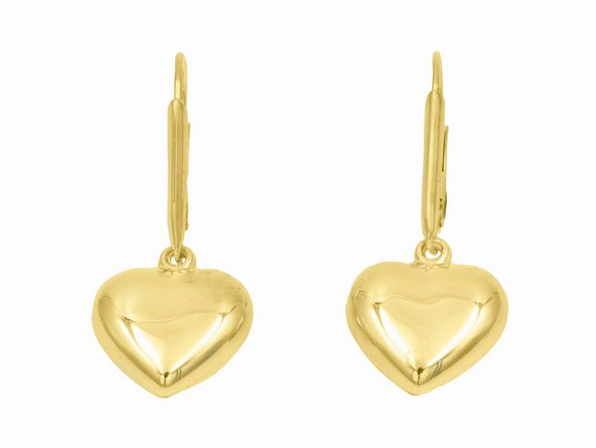 Ohrhänger in Herzform aus poliertem vergoldetem Sterling Silber, ohne Stein, Hersteller Juwelier Harnisch, elegant und zeitlos im Design. Ideal für jeden Anlass.