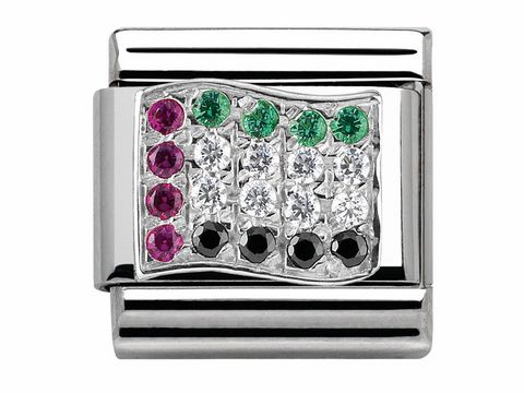 Armbandglied aus Edelstahl mit Zirkonia in den Farben der Flagge der Vereinigten Arabischen Emirate, gestaltet im klassischen SilverShine-Design von Nomination.