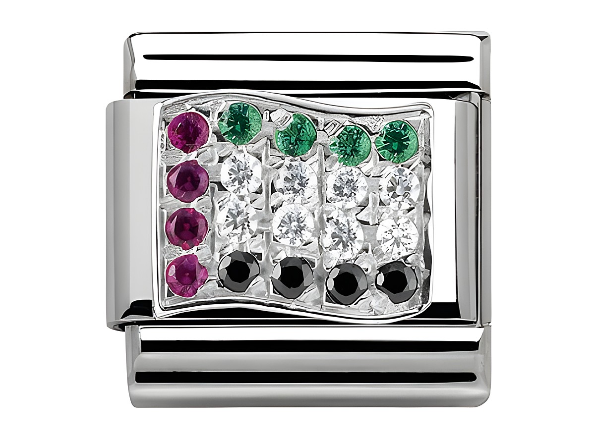 Armbandglied aus Edelstahl mit Zirkonia in den Farben der Flagge der Vereinigten Arabischen Emirate, gestaltet im klassischen SilverShine-Design von Nomination.