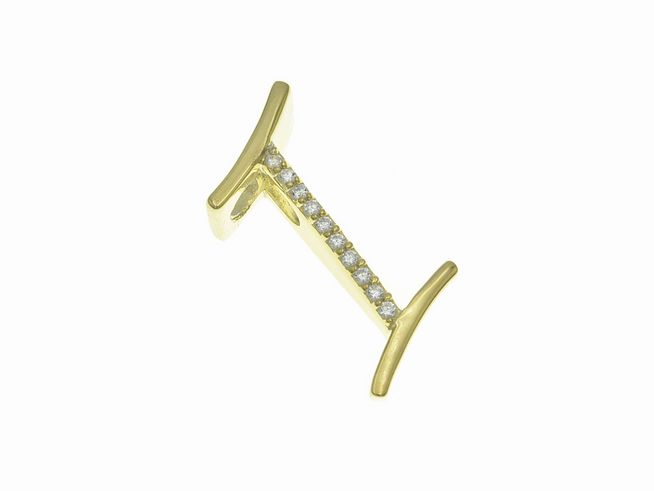 Anhänger aus poliertem Sterling Silber in Form des Buchstabens I, vergoldet in Gelbgold, verziert mit Zirkonia, Hersteller Juwelier Harnisch.