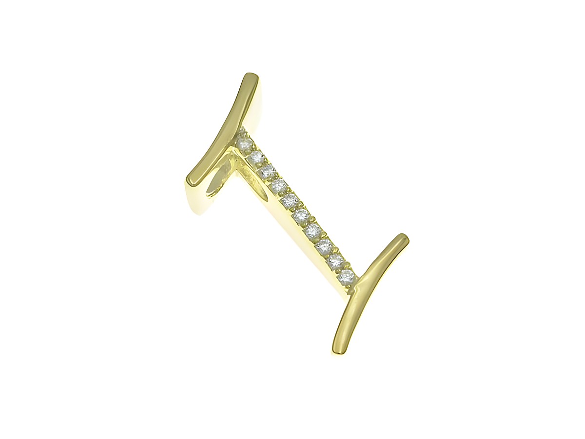 Anhänger aus poliertem Sterling Silber in Form des Buchstabens I, vergoldet in Gelbgold, verziert mit Zirkonia, Hersteller Juwelier Harnisch.