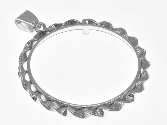 Münzfassung Anhänger aus 925 Sterling Silber mit gewelltem Rand, geeignet für Münzen bis 34 mm Durchmesser, Hersteller Juwelier Harnisch, ideal für bis zu 3,5 cm große Münzen.