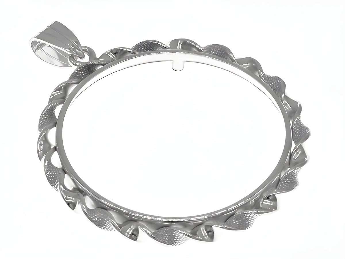 Münzfassung Anhänger aus 925 Sterling Silber mit gewelltem Rand, geeignet für Münzen bis 34 mm Durchmesser, Hersteller Juwelier Harnisch, ideal für bis zu 3,5 cm große Münzen.