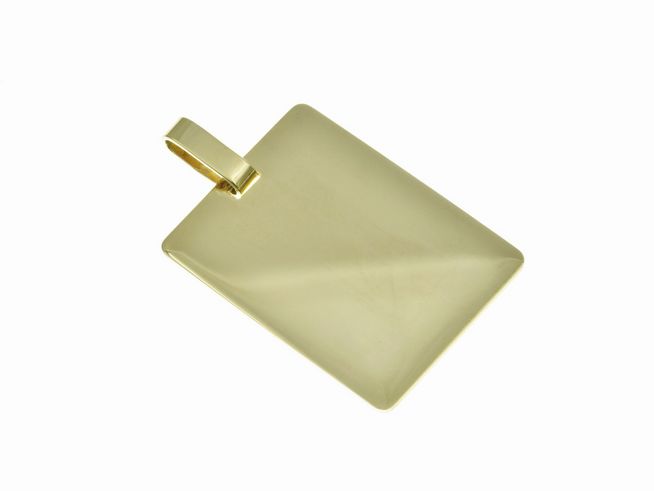 Gravurplatte Silber Anhänger Schmuck mit Vergoldung, Hersteller Juwelier Harnisch, eleganter rechteckiger Anhänger mit polierter Oberfläche zur individuellen Beschriftung.