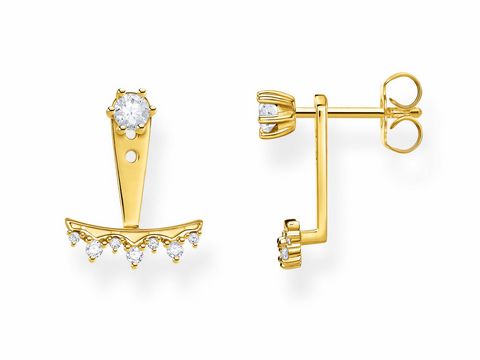Ohrringe aus der Thomas Sabo Charming Collection in Silber und Gelbgold, mit Krone Design und funkelnden Steinen, Ohrstecker Ear Jacket, H2153-414-14, elegant und modern.