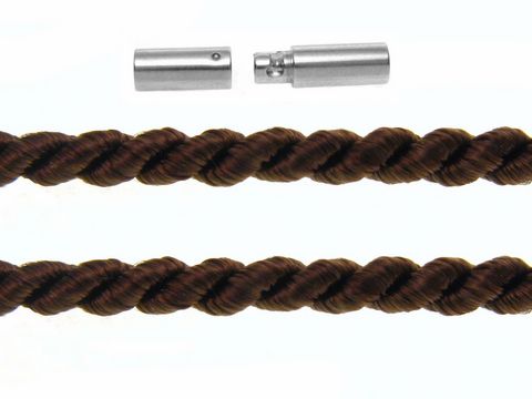 Kordel gedreht 24 cm in Braun mit einem Durchmesser von 3 mm und silbernem Bajonett, Hersteller Juwelier Harnisch, geeignet für Schmuckarbeiten und Bastelprojekte.