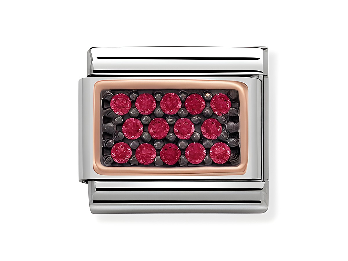Rechteckige Nomination PAVE Composable Classic in Fuchsia mit funkelnden Steinen, gefertigt aus hochwertigem Material, ideal für stilvolle Armbänder.