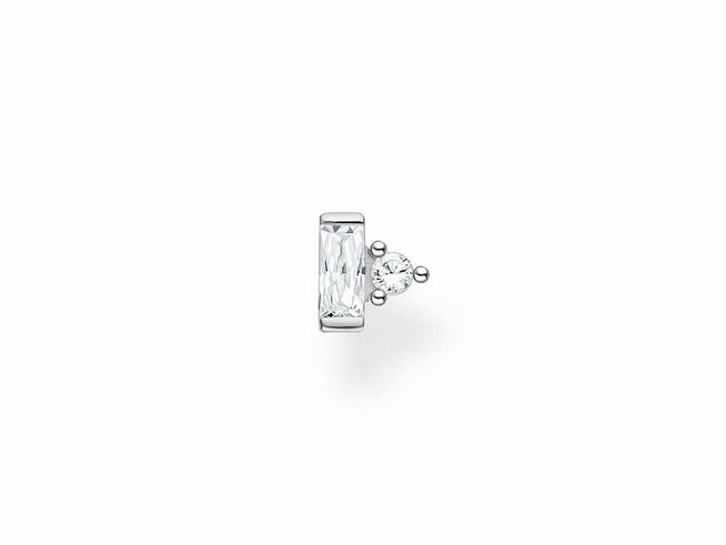 Ein eleganter Ohrstecker von Thomas Sabo aus Sterling Silber mit Zirkonia in weiß. Der Schmuck zeigt eine rechteckige und eine runde Steinfassung, passend für jeden Anlass.