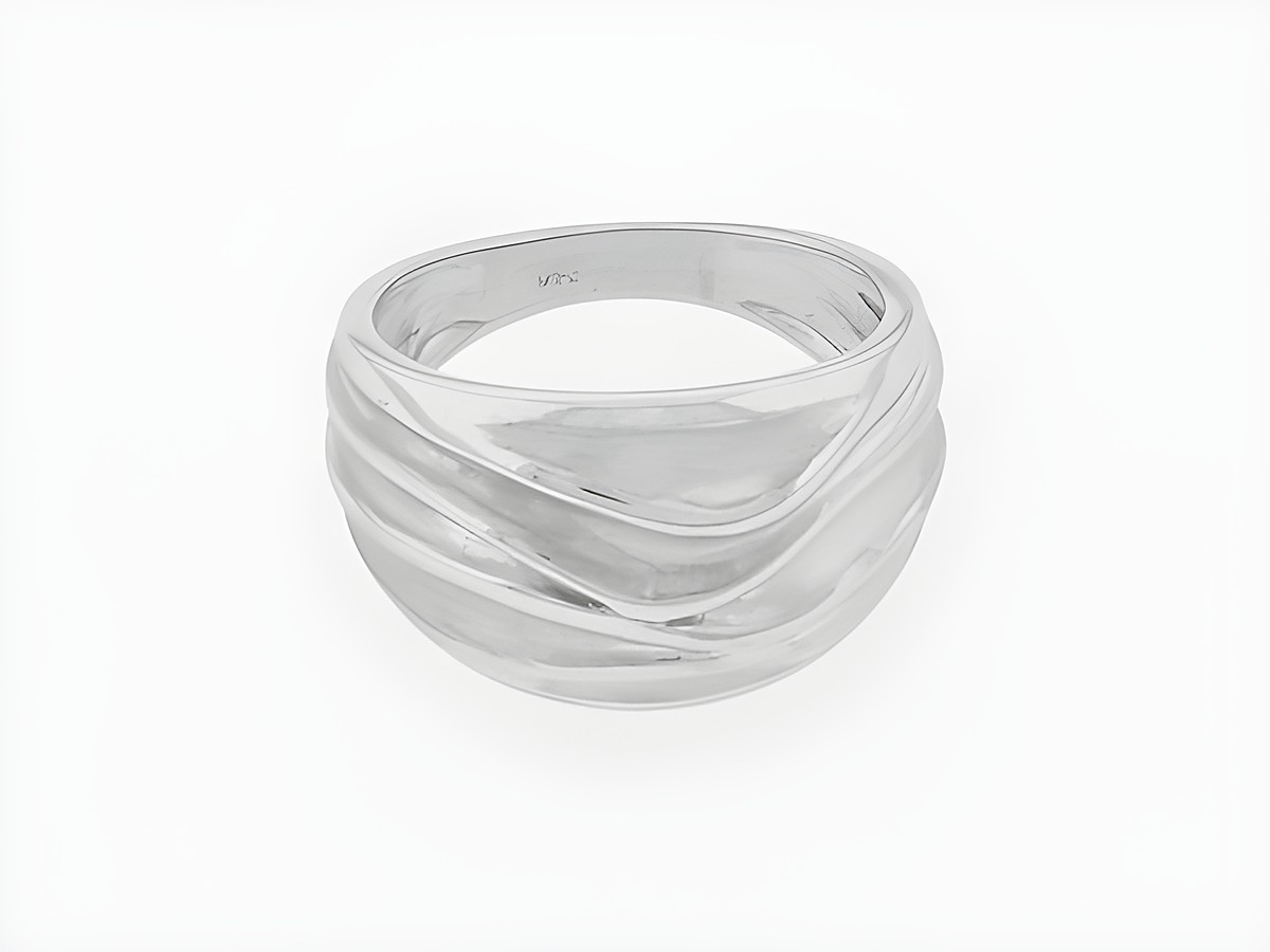 Silberner Ring rhodiniert in Größe 56, mit teilmattierter Oberfläche und wellenförmigem Design, Hersteller Juwelier Harnisch, ideal bis Größe 56 / 17,8.