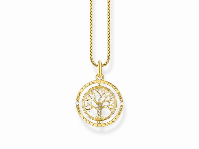 Thomas Sabo Kette KE2148-414-14-L45V mit vergoldetem Lebensbaum-Anhänger aus Sterling Silber und Zirkonia, Länge 45 cm verstellbar.
