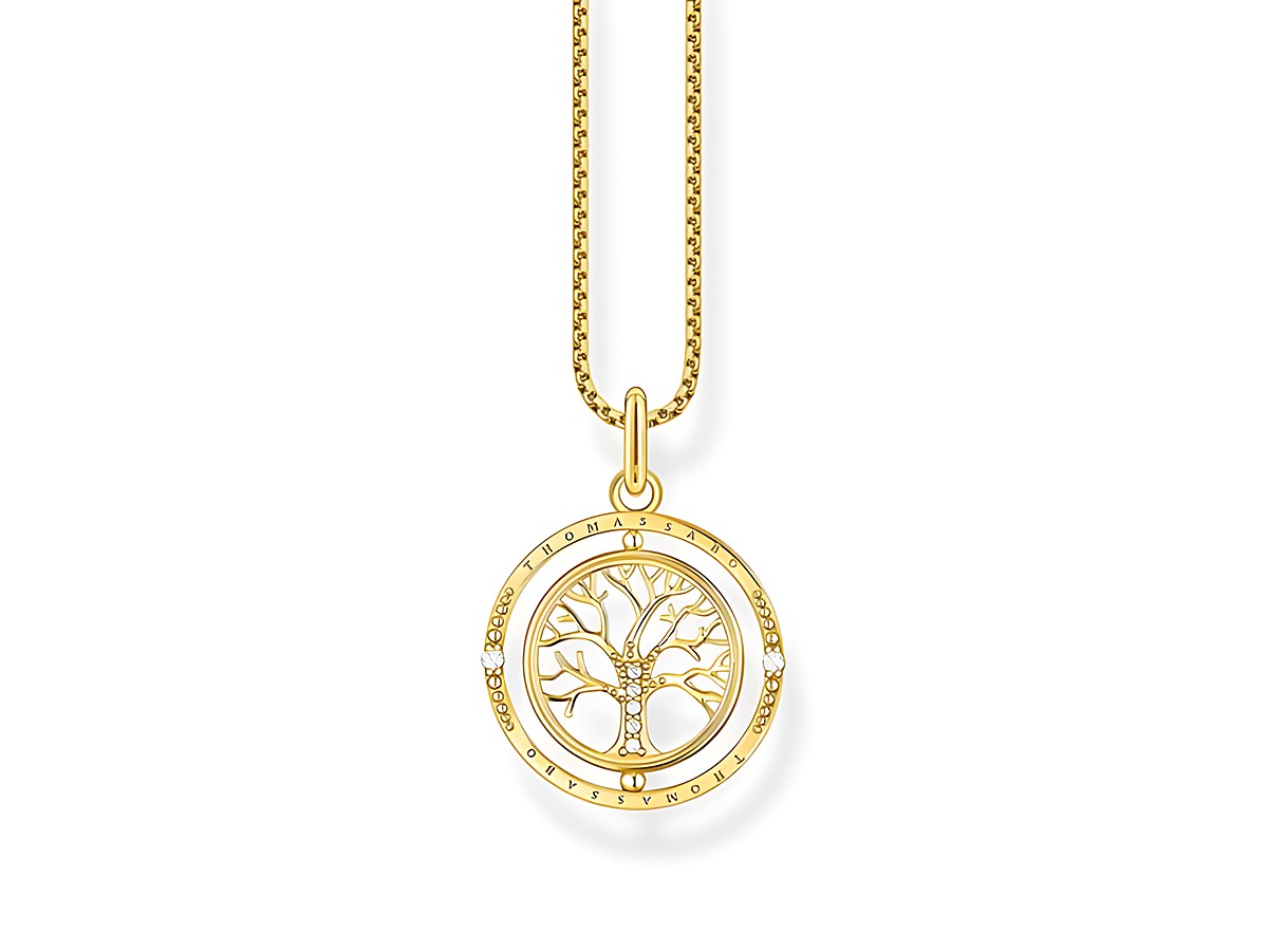 Thomas Sabo Kette KE2148-414-14-L45V mit vergoldetem Lebensbaum-Anhänger aus Sterling Silber und Zirkonia, Länge 45 cm verstellbar.