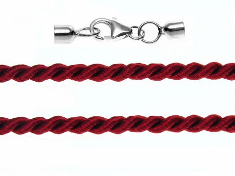 Kordel gedreht 115 cm weinrot, Durchmesser 3 mm, ausgestattet mit einem Silber Karabiner, Hersteller Juwelier Harnisch, ideal für Schmuck und Bastelarbeiten.