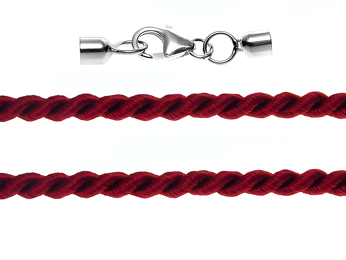 Kordel gedreht 115 cm weinrot, Durchmesser 3 mm, ausgestattet mit einem Silber Karabiner, Hersteller Juwelier Harnisch, ideal für Schmuck und Bastelarbeiten.