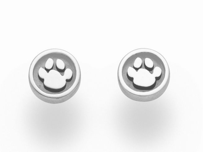 DUR Schmuck O5266 - Sterling Silber Ohrringe Lucky Dog mit einem Pfotenmotiv in runder Form, perfekt für Tierliebhaber und als modisches Accessoire.
