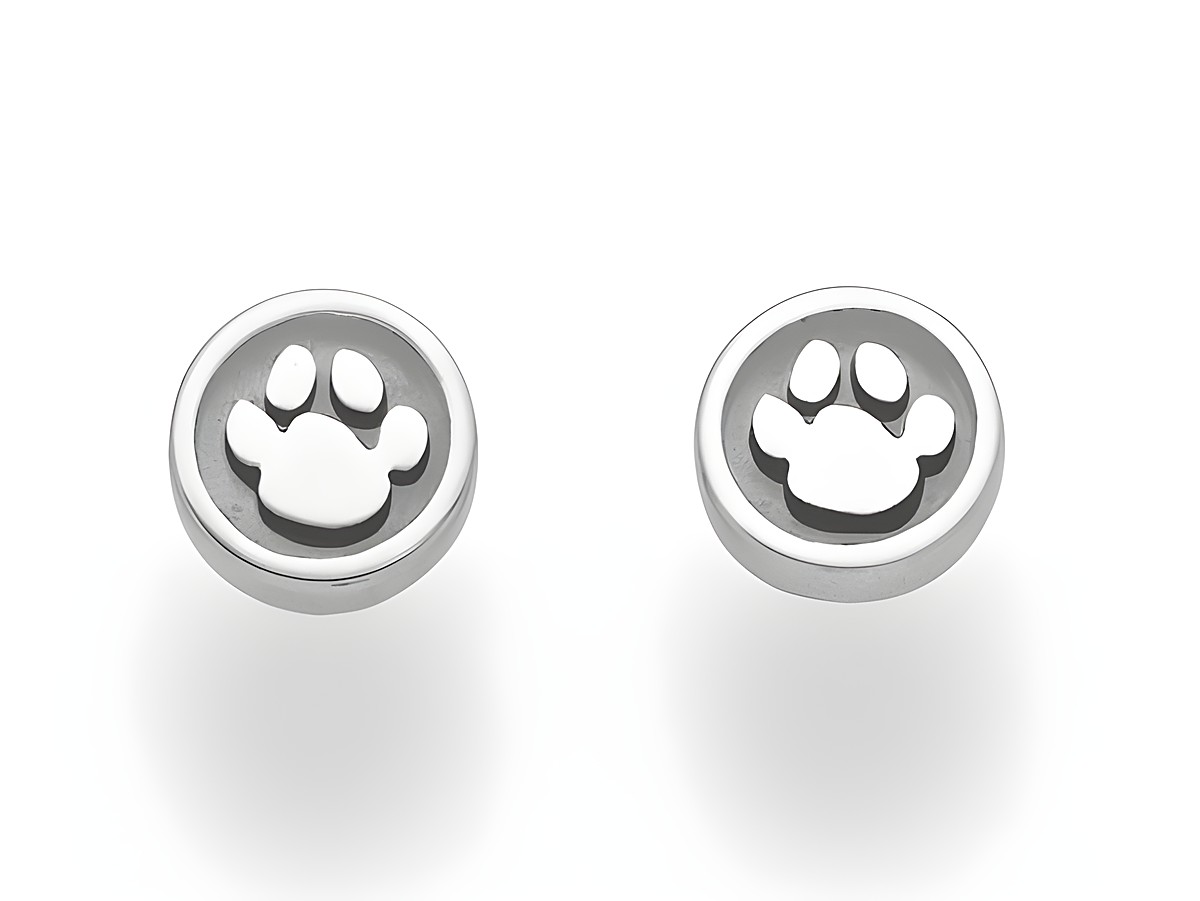 DUR Schmuck O5266 - Sterling Silber Ohrringe Lucky Dog mit einem Pfotenmotiv in runder Form, perfekt für Tierliebhaber und als modisches Accessoire.