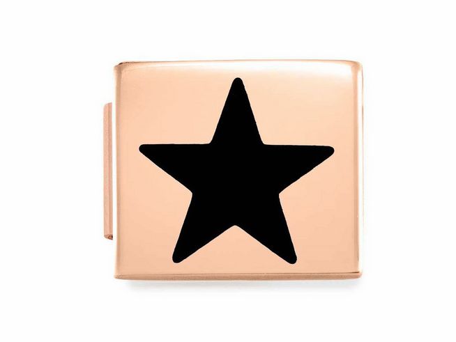 Nomination Classic GLAM Link Edelstahl mit Emaille Roségold zeigt einen quadratischen Charm in Roségold mit einer schwarzen Sternen-Illustration in der Mitte.