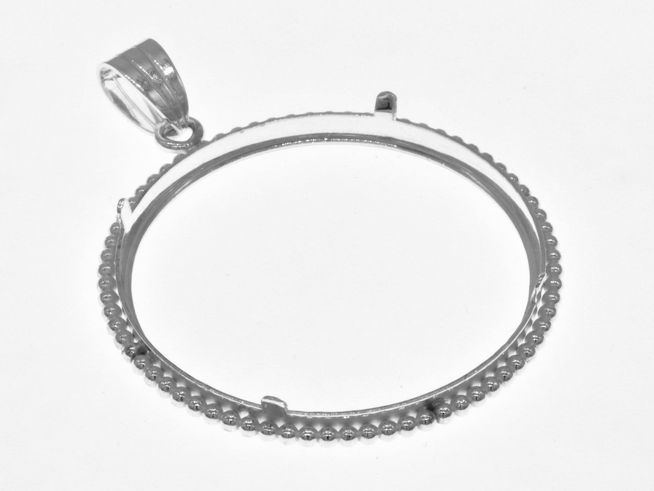 Münzfassung Anhänger aus 925 Sterling Silber mit Kugelrand, geeignet für Münzen bis 34 mm Durchmesser und maximal 3,5 cm. Elegant und zeitlos gestaltet.