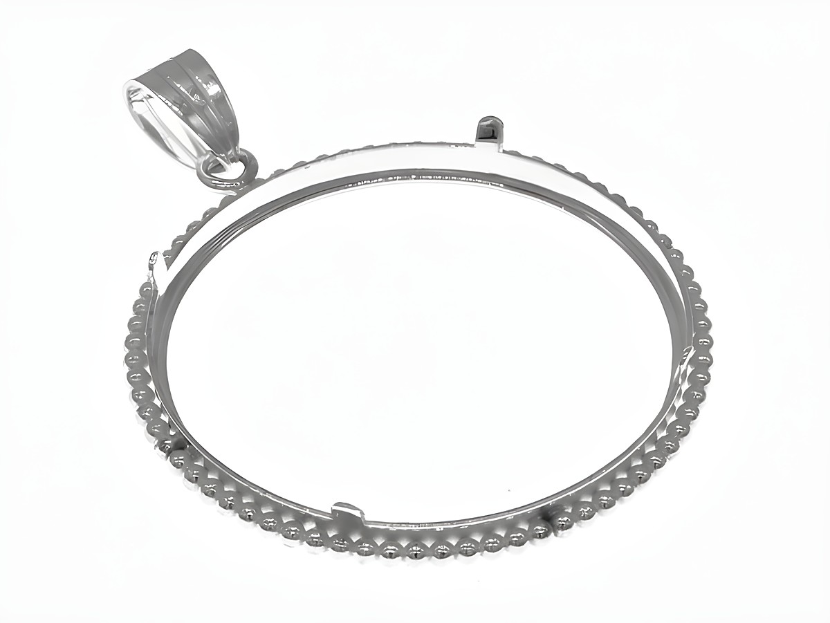 Münzfassung Anhänger aus 925 Sterling Silber mit Kugelrand, geeignet für Münzen bis 34 mm Durchmesser und maximal 3,5 cm. Elegant und zeitlos gestaltet. – Ansicht 3