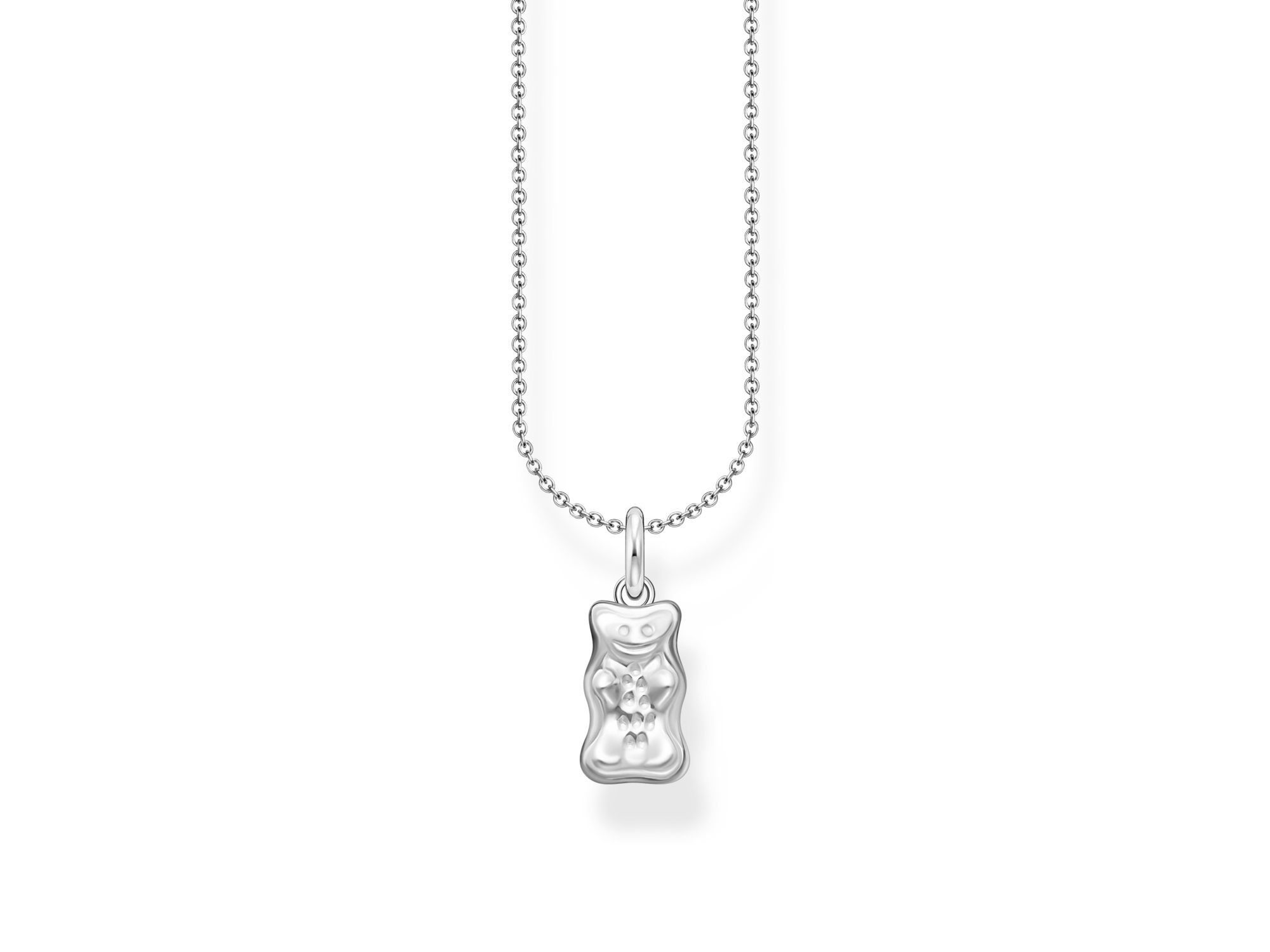 Thomas Sabo Kette mit einem Anhänger in Form eines Gummibärchens aus Silber, Teil der HARIBO Kollektion, Länge zwischen 45 und 50 cm, edles Design für jeden Anlass.