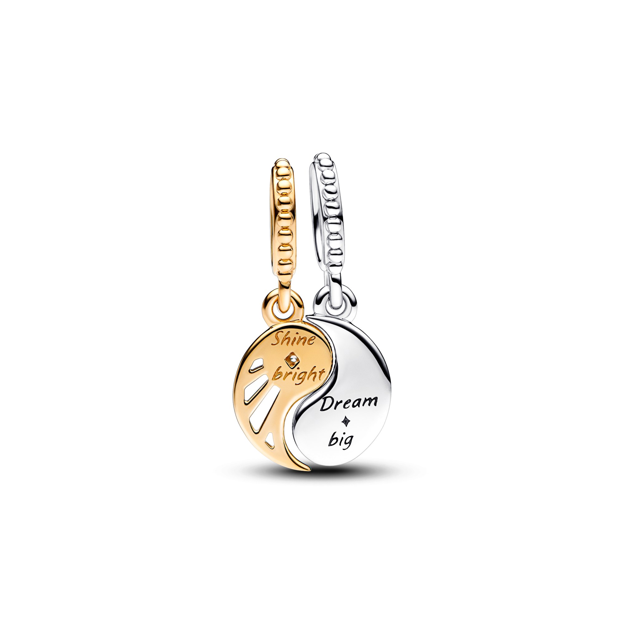 Pandora Bicolor Teilbarer Sonne & Mond Charm-Anhänger - Sterling Silber and Gelbgold Vergoldung – Ansicht 2