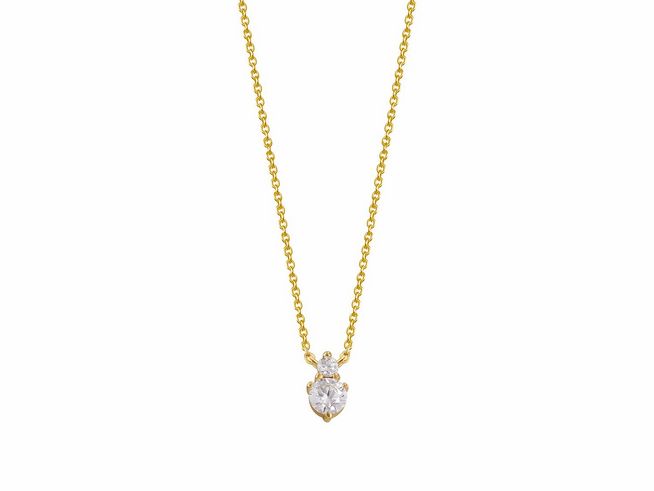 27001310-0 Eine elegante Xenox Sterling Silber Kette XS7347G in 40-45 cm mit einer Krappenfassung aus gelbgold vergoldeter Karreekette, geschmückt mit einem funkelnden Anhänger.