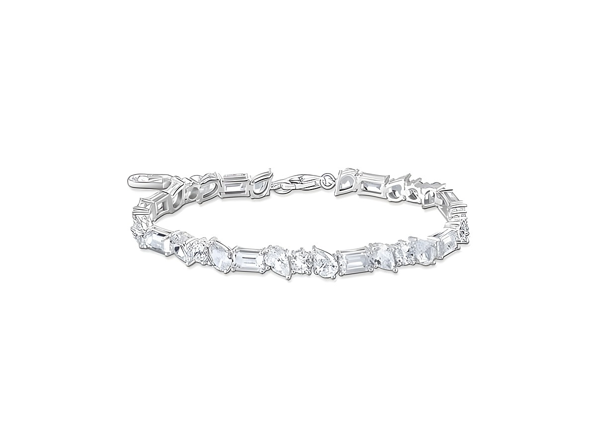 Schmales Thomas Sabo Armband aus Silber mit Zirkonia in Weiß, elegant und zeitlos, ideal für jeden Anlass, Größe von 16 bis 19 cm, verziert mit funkelnden Steinen.
