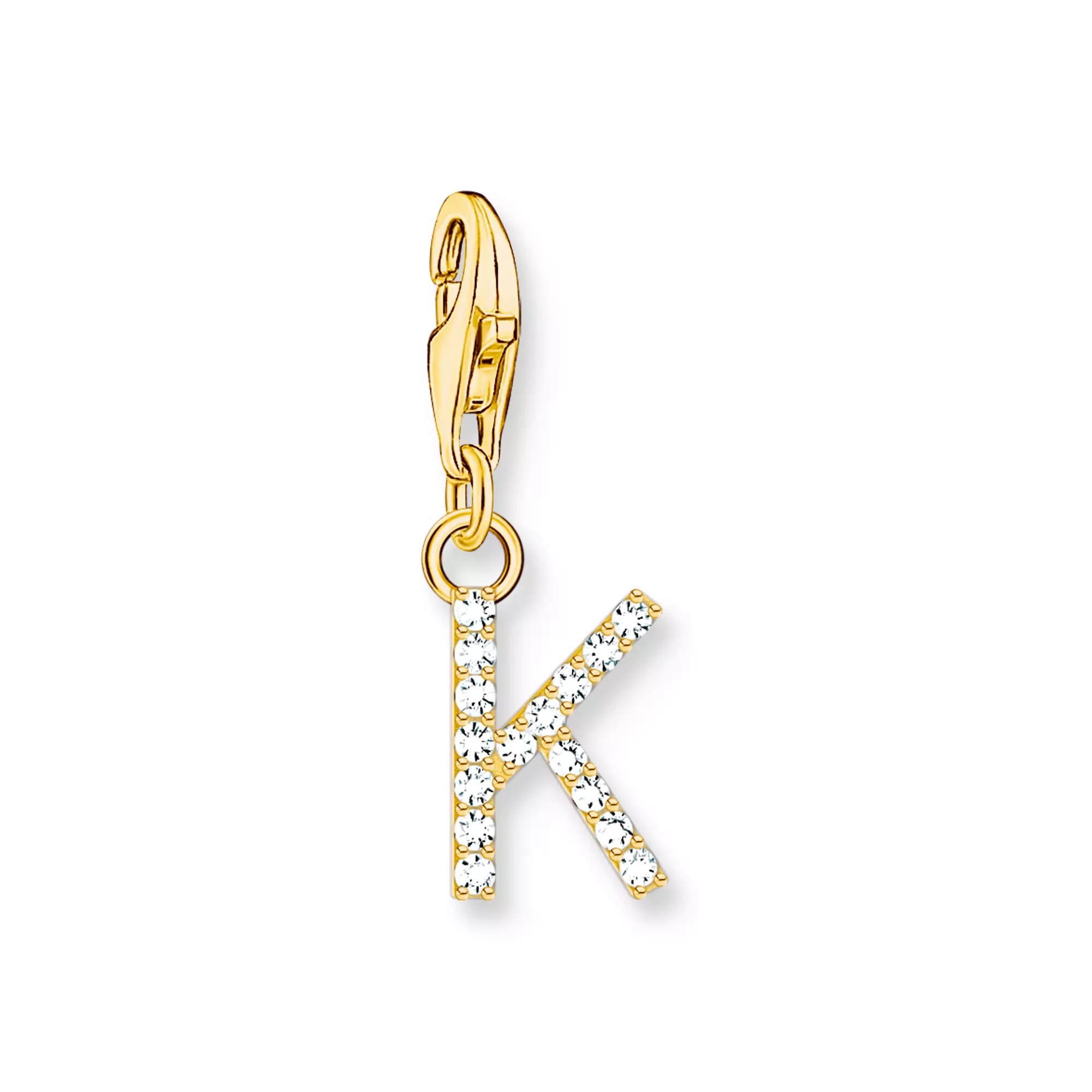 Thomas Sabo Charm-Anhänger - funkelnder Buchstabe K - Silber Gelbgold verg. & Zirkonia - Weiß