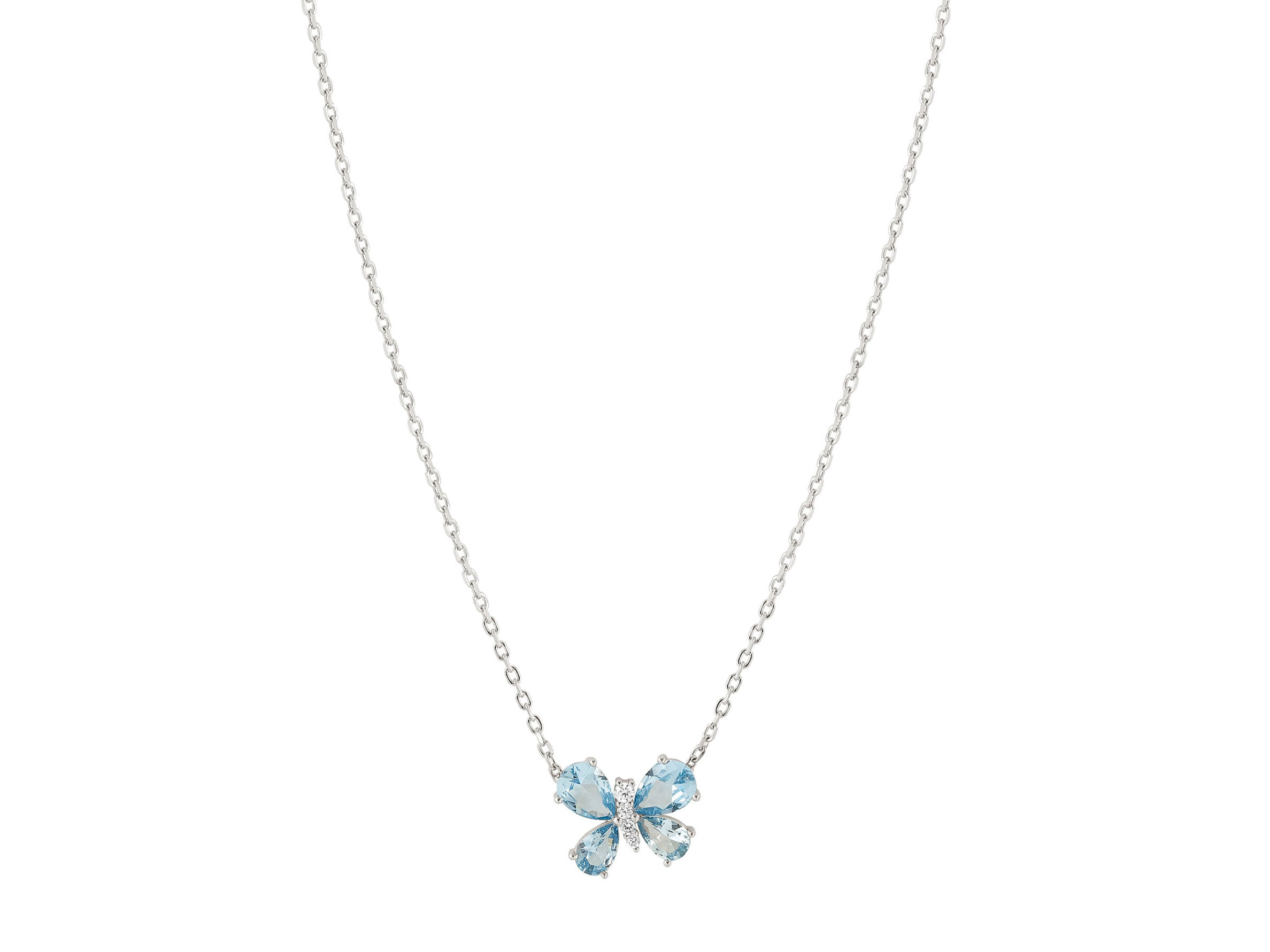 Nomination 241902 05 SHINE ME UP Halskette aus Sterling Silber - Zirkonia - Schmetterling - Weiß - Hellblau - 44 cm Elegante Halskette aus Sterling Silber mit einem Schmetterlingsmotiv aus hellblauen Zirkonia, Länge 44 cm, perfektes Accessoire für einen femininen Look.
