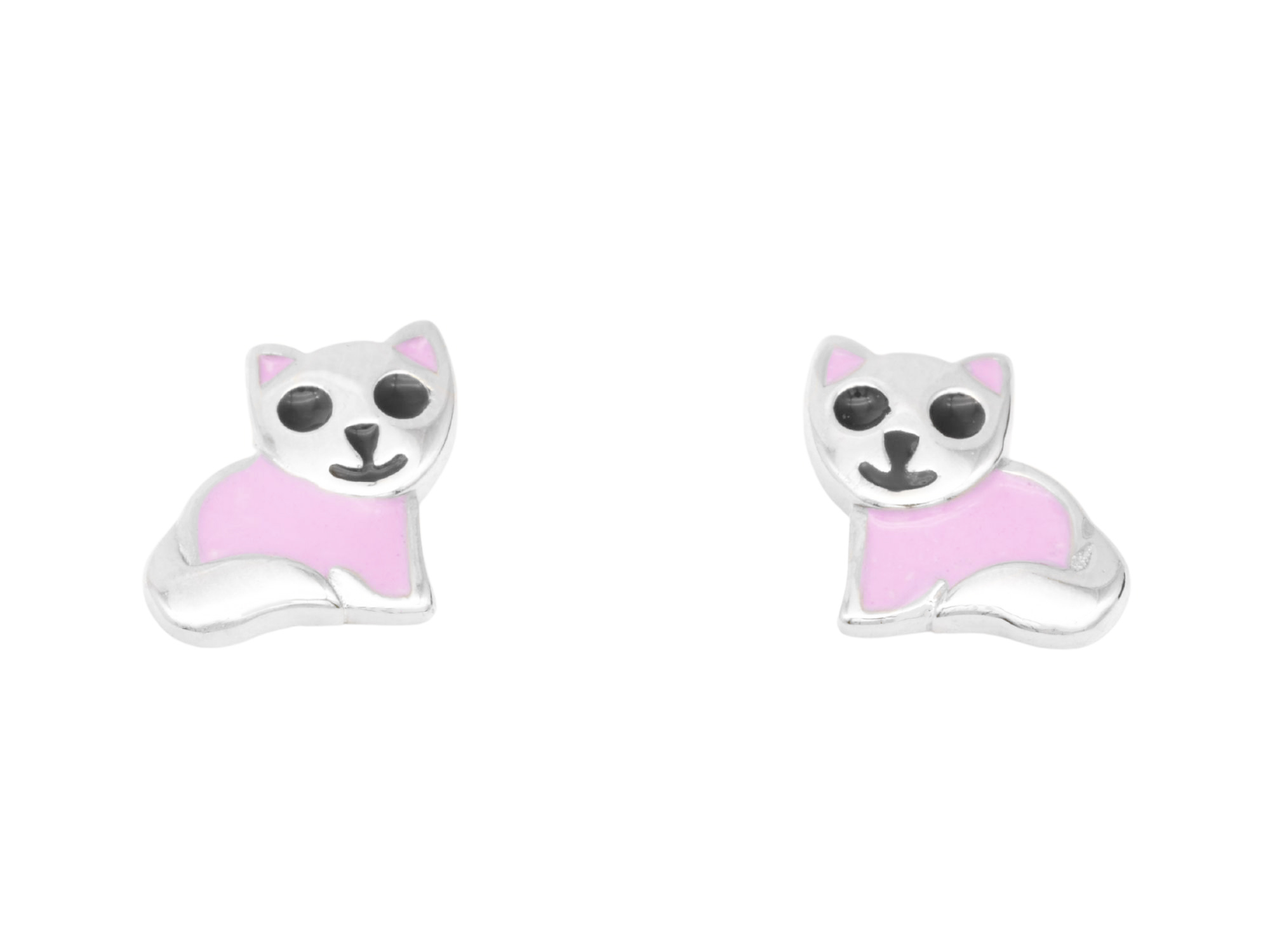 Ohrring Katze Ohrstecker - Sterling Silber poliert rhodiniert - Lack Rosa