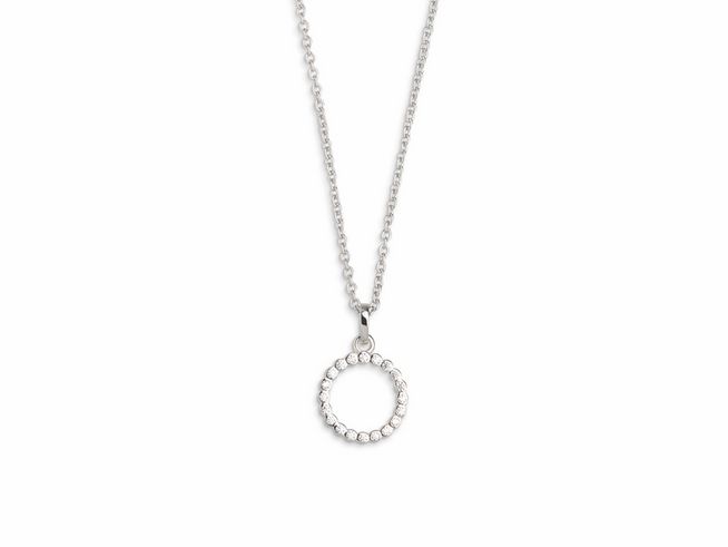 27000963-0 Xenox Sterling Silber Kette XS2926 mit Ankerkette von 40-45 cm und einem runden Anhänger, umgeben von funkelnden Steinen, ideal für elegante Anlässe.