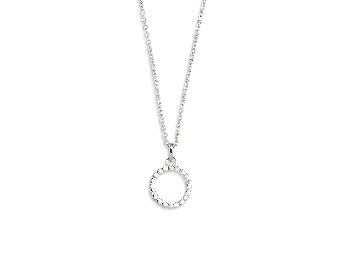XENOX Sterling Silber Kette XS2926 mit Ankerkette von 40-45 cm und einem runden Anhänger, umgeben von funkelnden Steinen, ideal für elegante Anlässe.