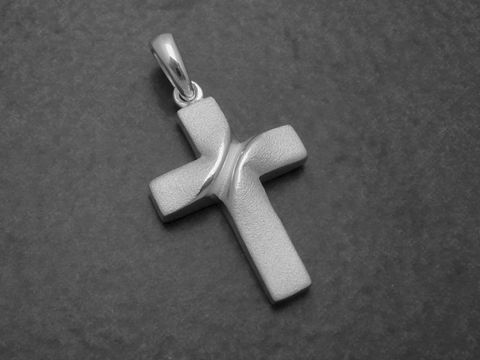 Silber Anhänger Kreuz elegant 21 mm teilmattiert Hersteller Juwelier Harnisch mit Muster.