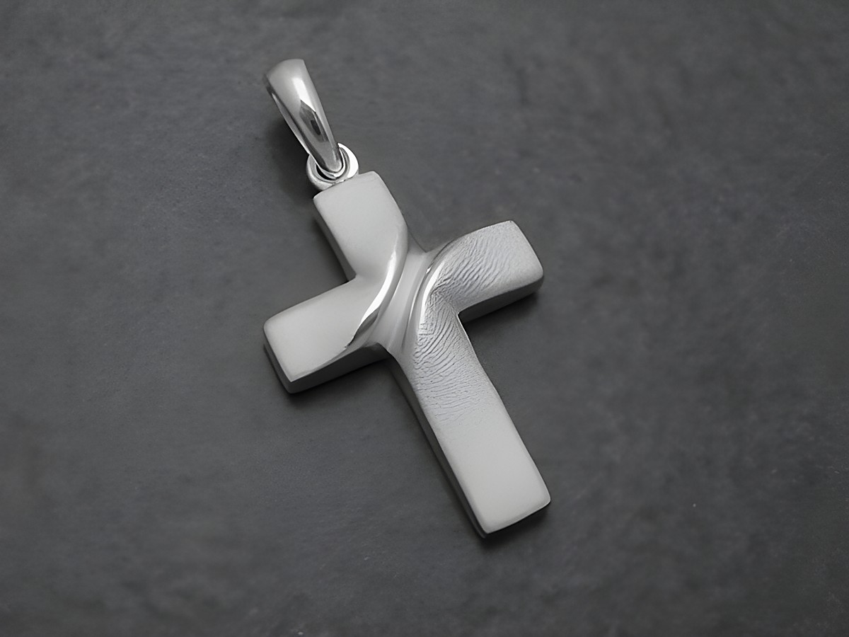 Silber Anhänger Kreuz elegant 21 mm teilmattiert Hersteller Juwelier Harnisch mit Muster.