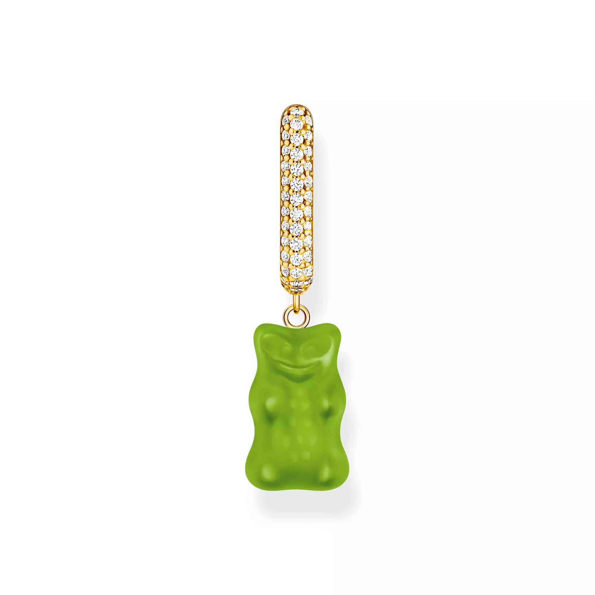 Thomas Sabo Einzel-Creole mit grünem Goldbären-Anhänger in Midiversion und Steinen vergoldet – HARIBO – Silber – Zirkonia