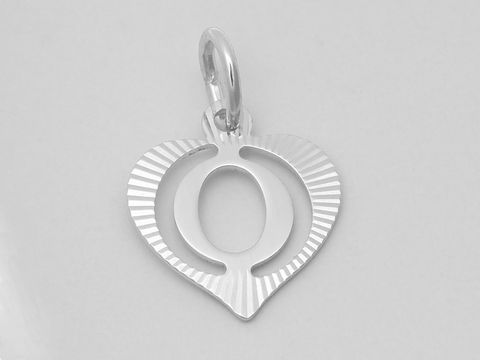 Silber Anhänger in Herzform mit dem Buchstaben O, diamantiert aus 925 Silber, Hersteller Juwelier Harnisch, elegant und stilvoll gestaltet.