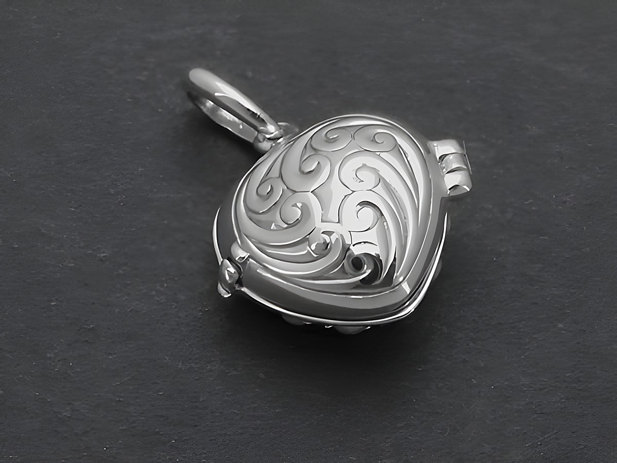 Medaillon mini Herz mit Perlen und Türkis aus Sterling Silber, Hersteller Juwelier Harnisch, filigranes Design mit eleganten Verzierungen, ideal als persönliches Schmuckstück oder Geschenk. – Ansicht 2
