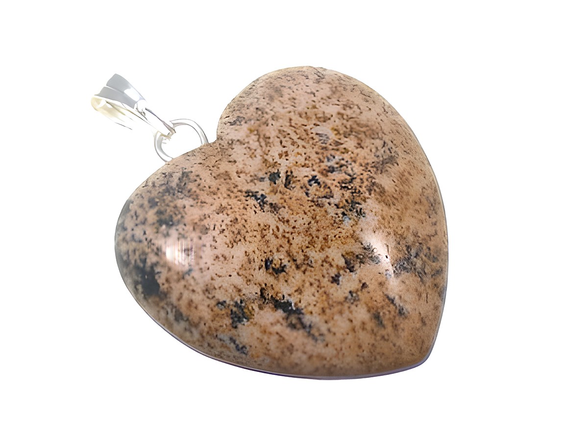 Herzanhänger aus Landschafts Jaspis in Herzform mit natürlicher Musterung, ideal für Kinderschmuck, Hersteller Juwelier Harnisch, glänzende Silberöse, einzigartige Ausstrahlung.