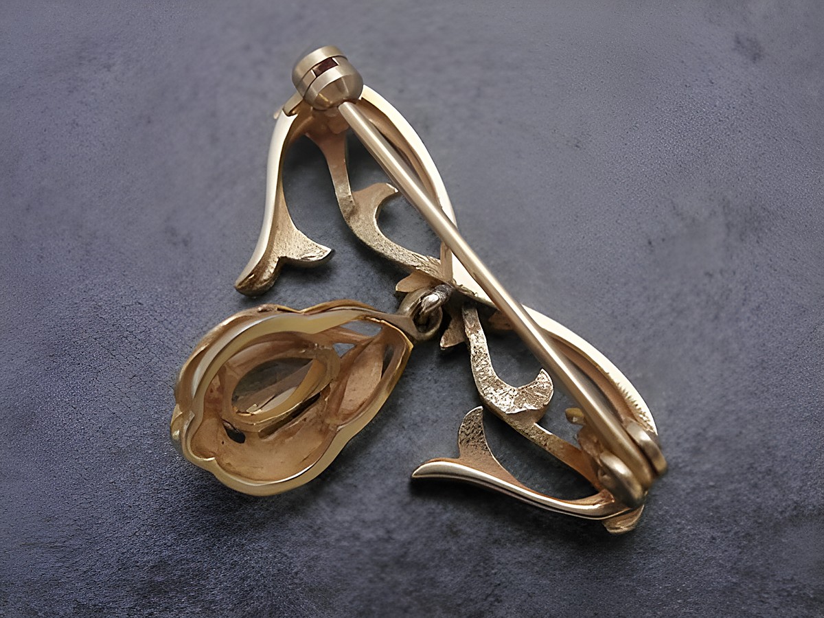 Gold Brosche anmutig in Gold 333 mit Citrin Anstecknadel, Hersteller Juwelier Harnisch, exquisite Broschenkunst. – Ansicht 2