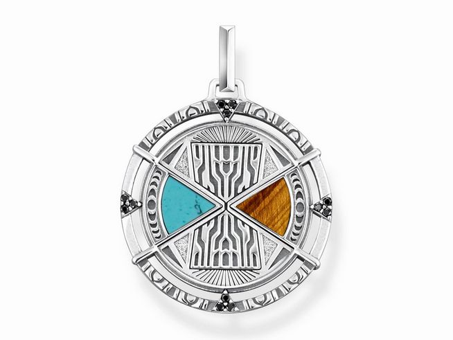 Schöner Thomas Sabo Anhänger aus Silber mit einem faszinierenden Design, das imitieren Türkis, Tigerauge und filigrane Muster kombiniert. Ein stilvolles Accessoire für jeden Anlass.