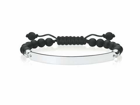 Makramee Armband von Thomas Sabo in Silber mit verstellbarer Länge von 16 bis 24 cm. Das Armband besteht aus schwarzen Perlen und einem glatten Silberstreifen.