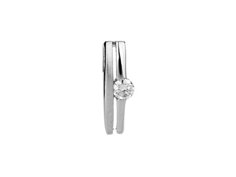Stäbchen Anhänger in klassischem Design aus rhodiniertem Silber, verziert mit einem weißen Zirkonia, hergestellt von Juwelier Harnisch, ideal für elegante Akzente.