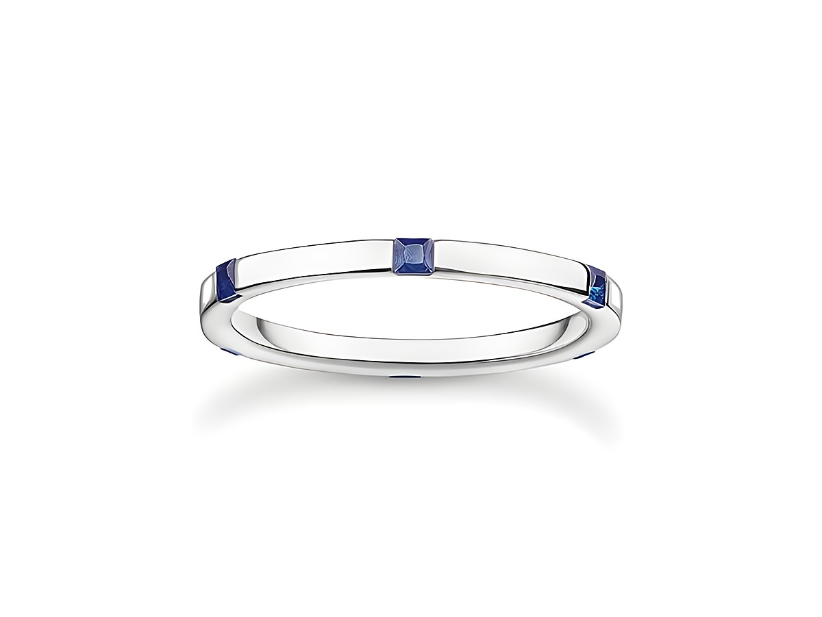 Thomas Sabo Ring TR2396-699-32-48 aus Sterling Silber mit Glas-Keramik Stein in Größe 48, schmaler Ring mit blauen Akzenten, elegantes und zeitloses Design.