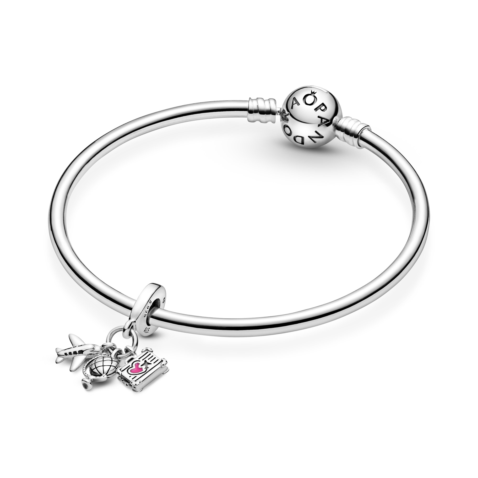 Pandora Silber Flugzeug, Globus & Koffer Charm baumeln – Ansicht 3