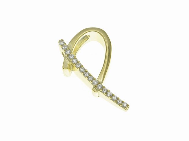 Anhänger aus poliertem Sterlingsilber in Form des Buchstabens P, vergoldet in Gelbgold mit Zirkonia, hergestellt von Juwelier Harnisch.